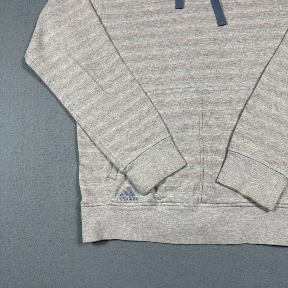 Adidas Adipure Hoodie Mens Large Gray Striped Pullover Sweatshirt Cotton Blend